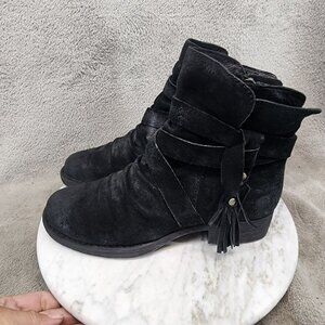Born Shoes Womens Size 6.5 M Eton Black Suede Tassel Strap Side Zip Ankle Boots